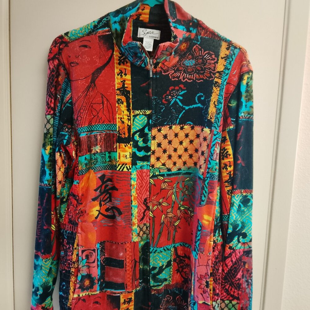 Women's Spa by Chico's Colorful Asian Print Jacket Chico's size 1 (Medium)